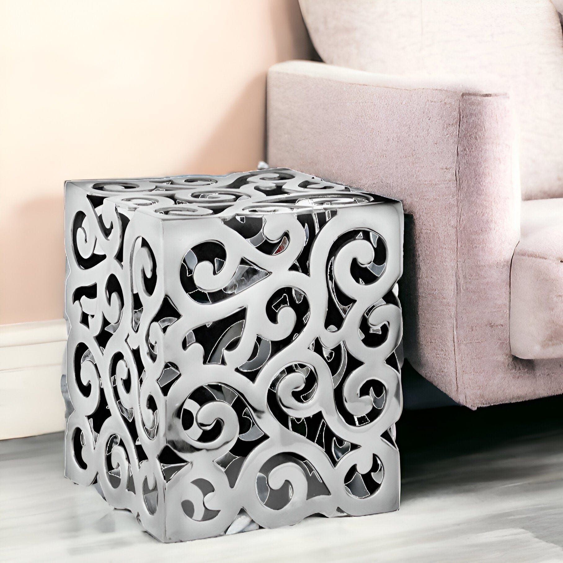 17" Silver Aluminum Square End Table - Homeroots - Flyclothing LLC