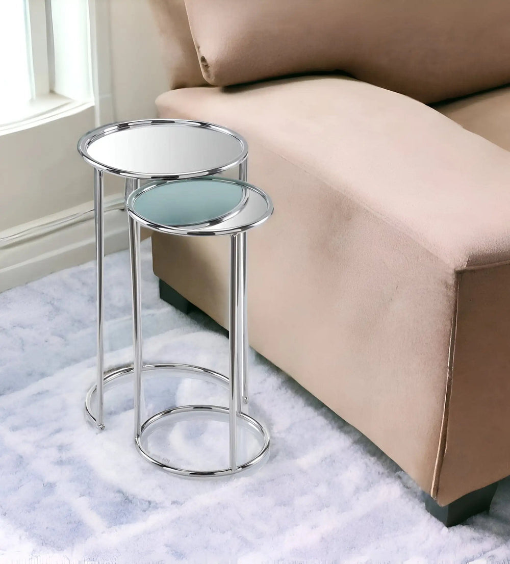 22" Silver Aluminum Round Mirrored End Table - Homeroots