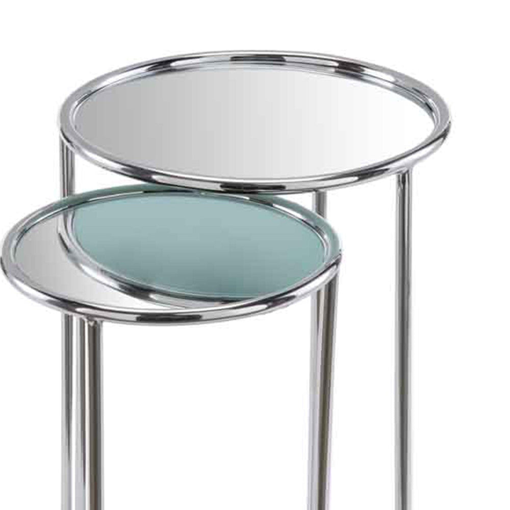 22" Silver Aluminum Round Mirrored End Table - Homeroots - Flyclothing LLC