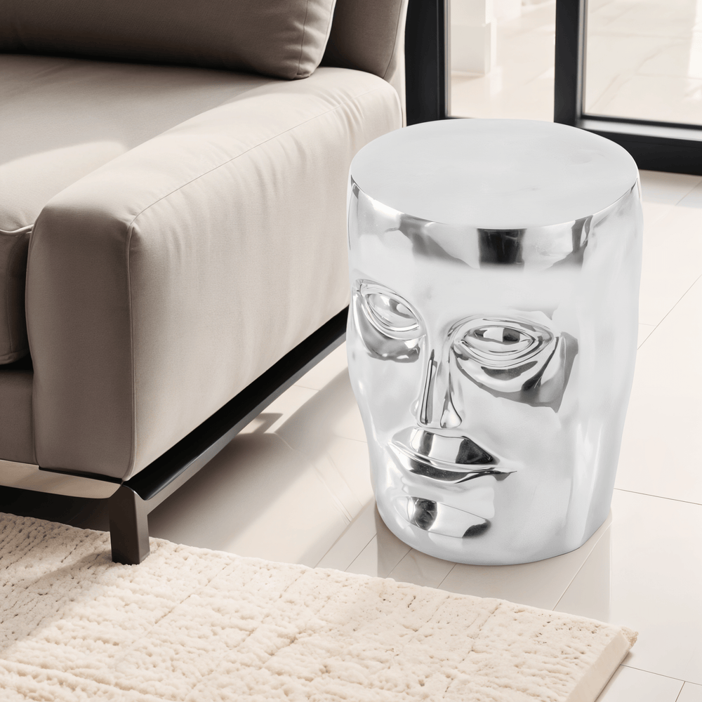 18" Silver Aluminum Faces Round End Table - Homeroots