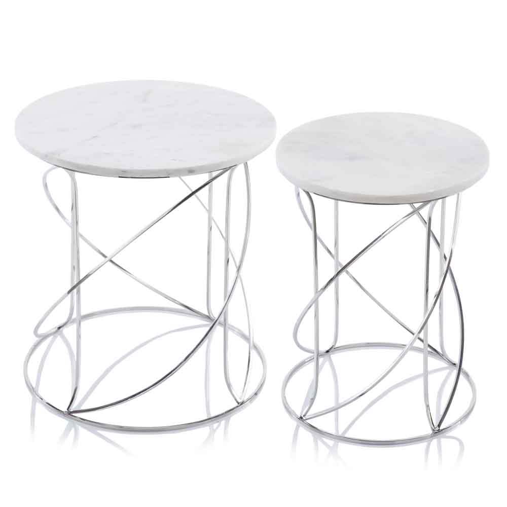 21" White Marble Round End Tables - Homeroots - Flyclothing LLC