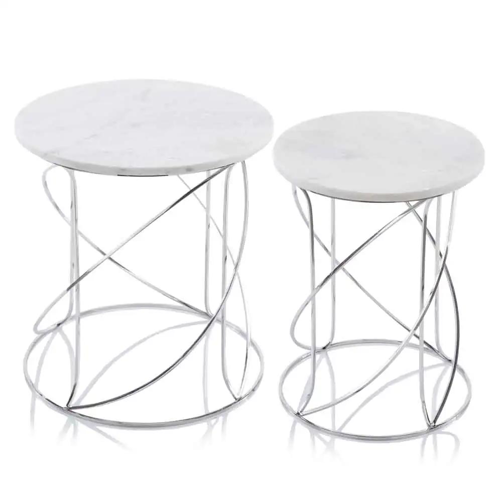 21" White Marble Round End Tables - Homeroots