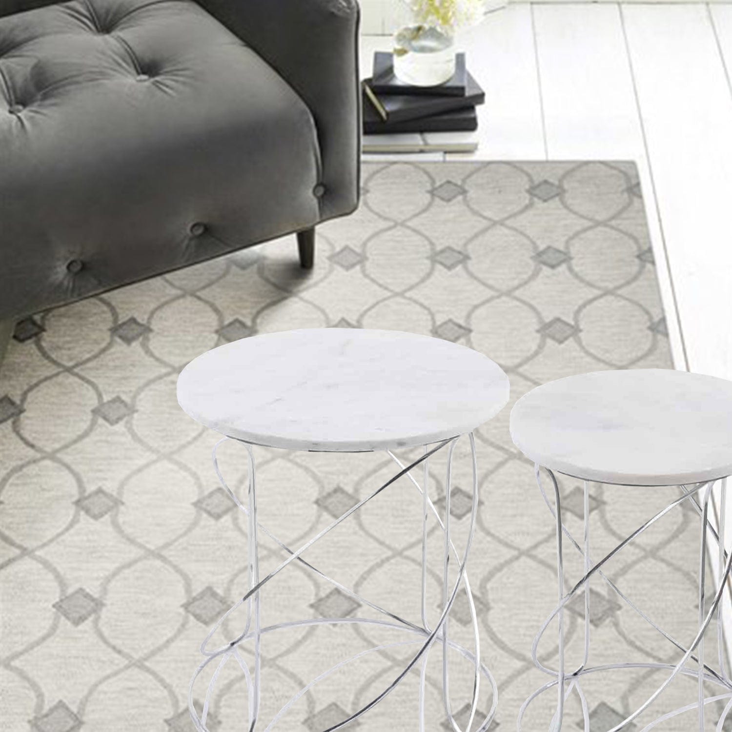 21" White Marble Round End Tables - Homeroots - Flyclothing LLC