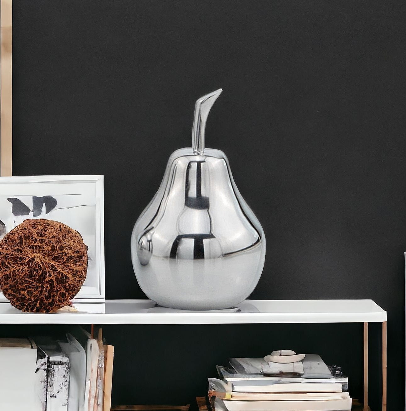 7" Silver Buffed Aluminum Decorative Pear Tabletop Sculpture - Homeroots - Flyclothing LLC