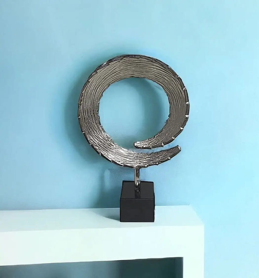 16" Black and Silver Marble and Aluminum Tabletop Sculpture - Homeroots