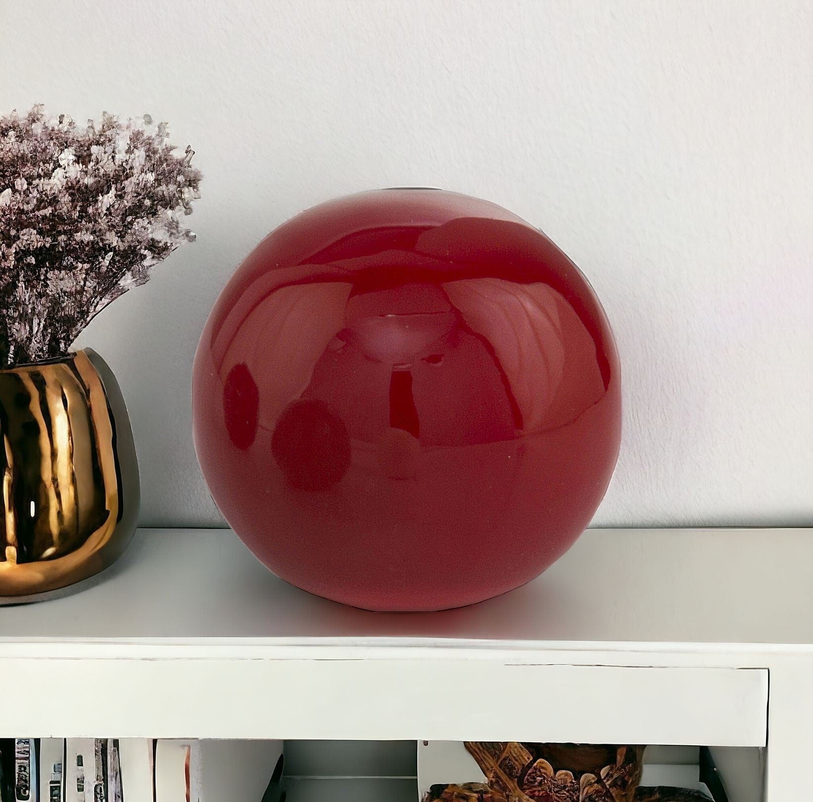 3" Red Aluminum Decorative Orb Tabletop Sculpture - Homeroots - Flyclothing LLC