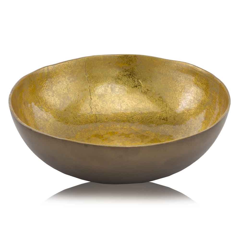 17" Gold and Bronze Aluminum Round Centerpiece Bowl - Homeroots