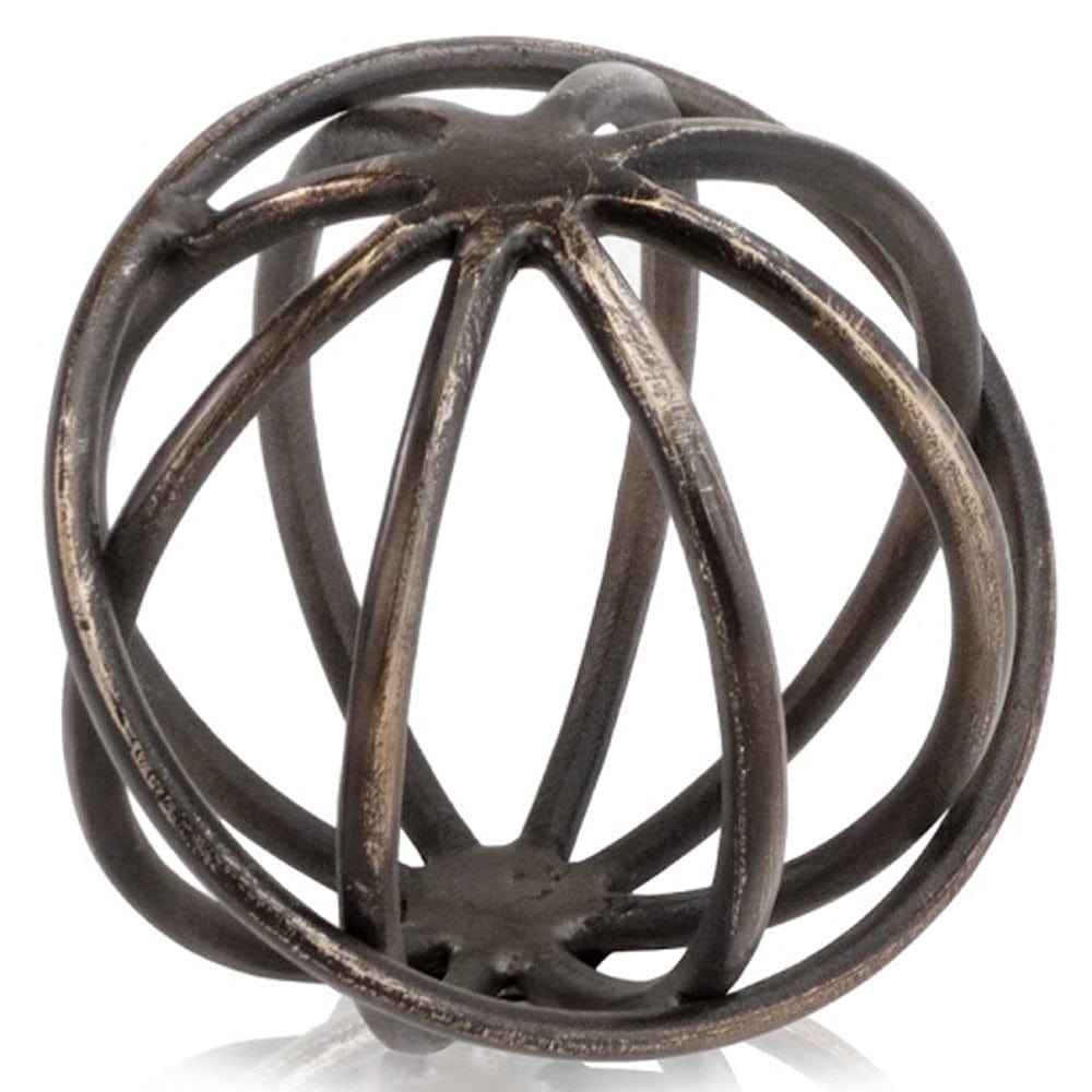 7" Bronze Cast Iron Decorative Orb Tabletop Sculpture - Homeroots