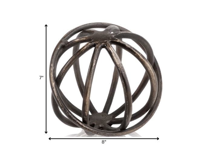 7" Bronze Cast Iron Decorative Orb Tabletop Sculpture - Homeroots