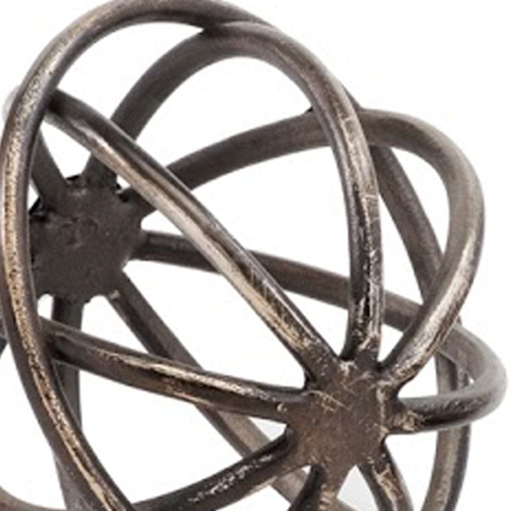 7" Bronze Cast Iron Decorative Orb Tabletop Sculpture - Homeroots