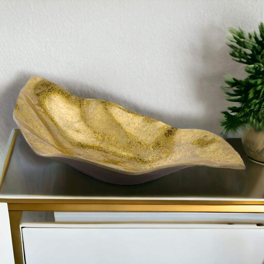 18" Gold Modern Wavy Aluminum Centerpiece Bowl - Homeroots - Flyclothing LLC