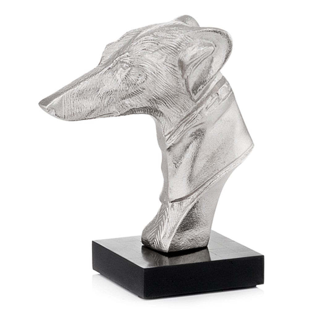 4" X 7.5" X 8.5" Silver And Black Bust On Bone Base Hound - Homeroots