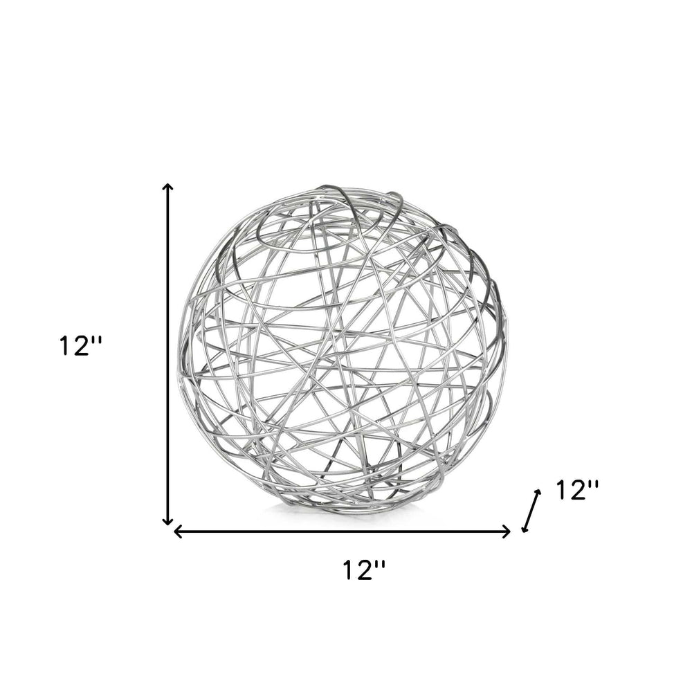 12" X 12" X 12" Silver Extra Large Wire Sphere - Homeroots