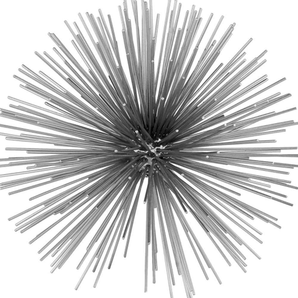 8" Silver Metal Spiky Sphere Tabletop Sculpture - Homeroots