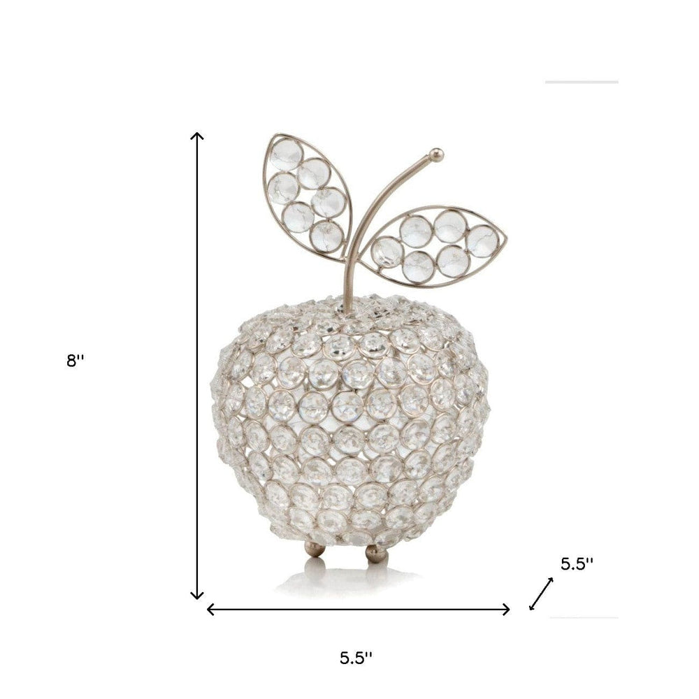 8" Silver and Faux Crystal Decorative Apple Tabletop Sculpture - Homeroots