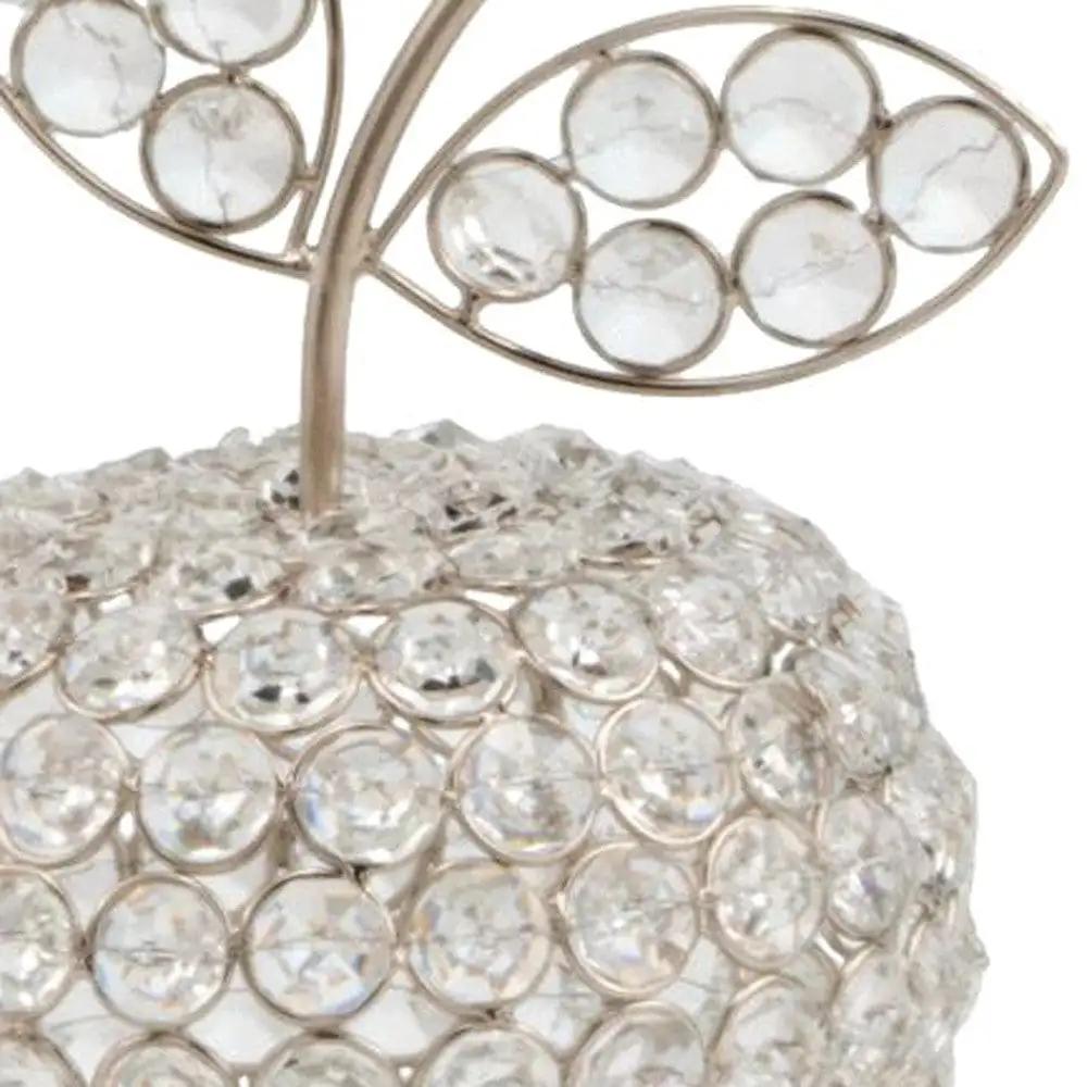 8" Silver and Faux Crystal Decorative Apple Tabletop Sculpture - Homeroots