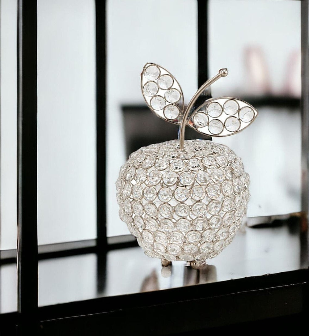 8" Silver and Faux Crystal Decorative Apple Tabletop Sculpture - Homeroots
