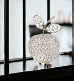 8" Silver and Faux Crystal Decorative Apple Tabletop Sculpture - Homeroots