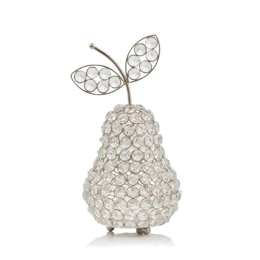 10" Silver and Faux Crystal Decorative Pear Tabletop Sculpture - Homeroots