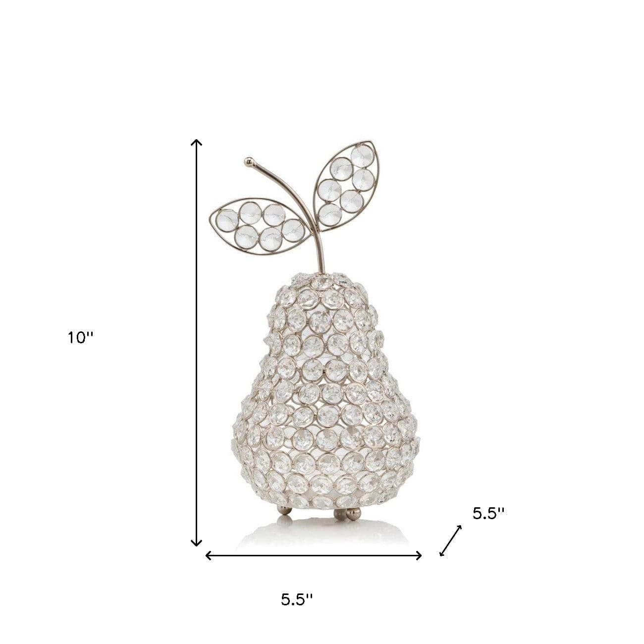 10" Silver and Faux Crystal Decorative Pear Tabletop Sculpture - Homeroots - Flyclothing LLC