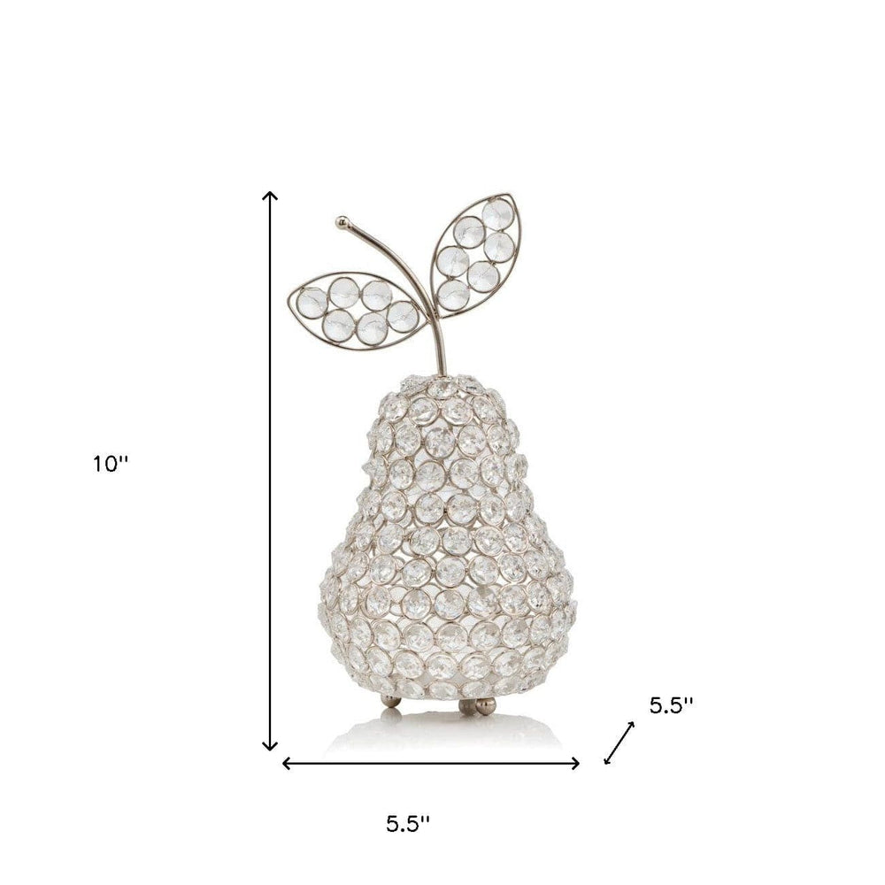 10" Silver and Faux Crystal Decorative Pear Tabletop Sculpture - Homeroots - Flyclothing LLC
