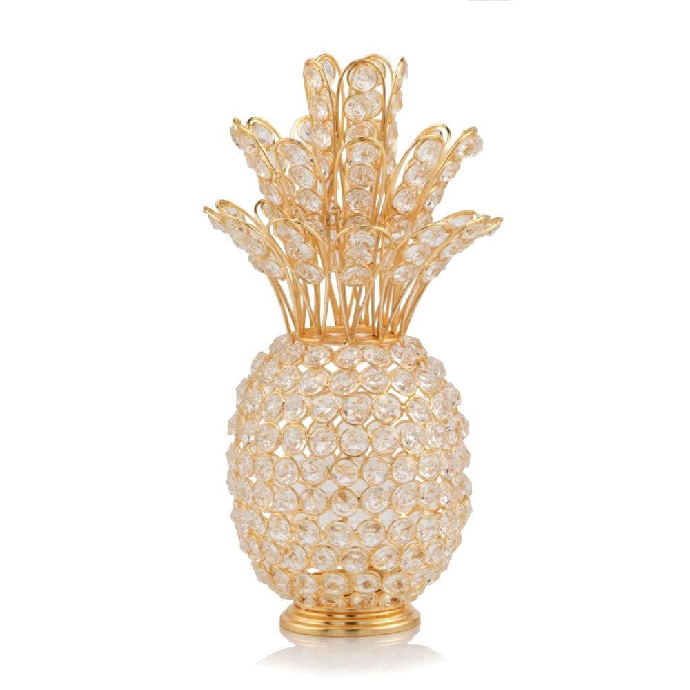 13" Gold and Faux Crystal Pineapple Tabletop Sculpture - Homeroots - Flyclothing LLC