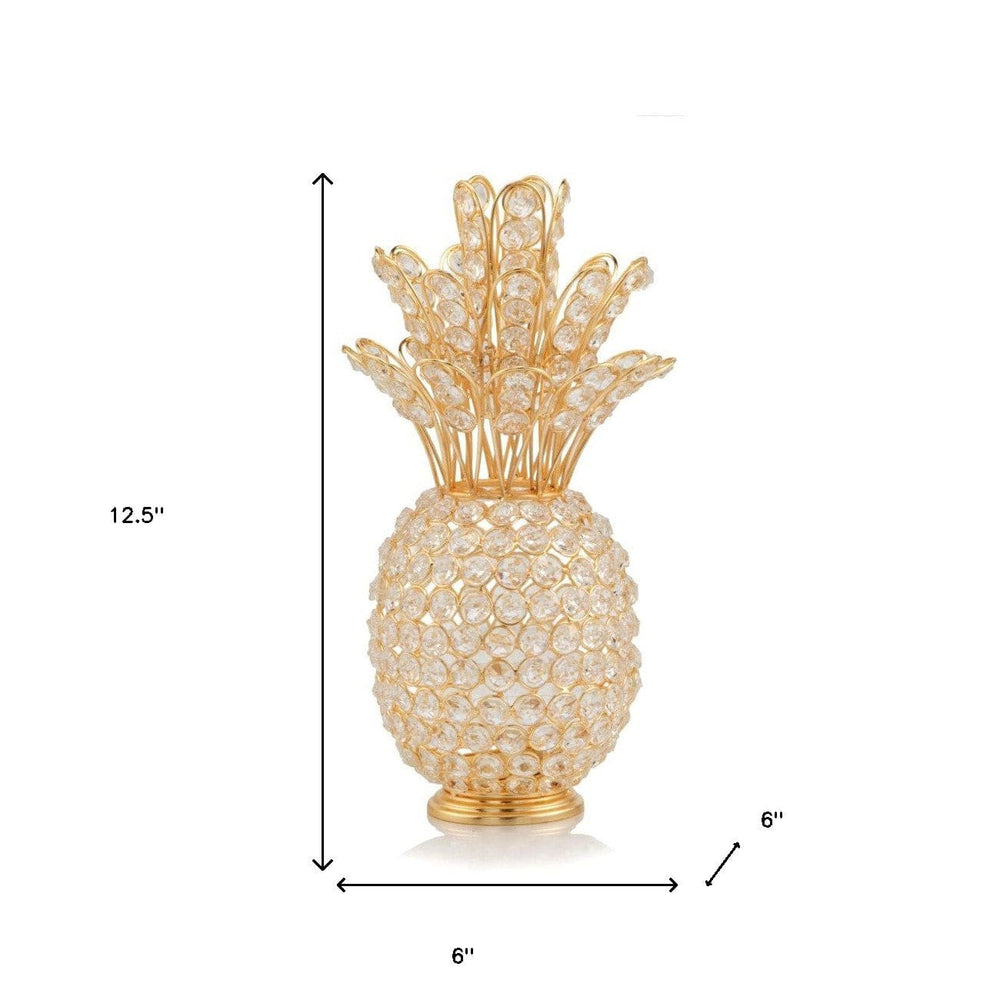 13" Gold and Faux Crystal Pineapple Tabletop Sculpture - Homeroots