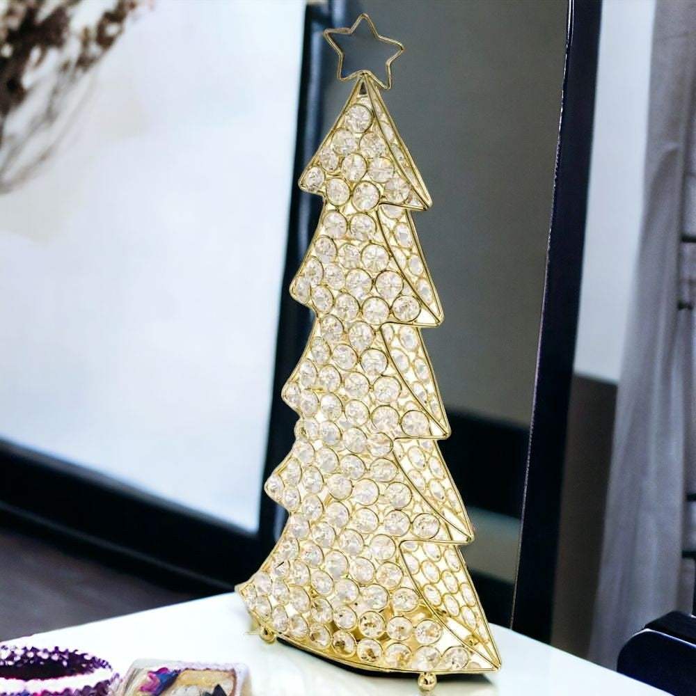 16" Glam Gold And Faux Crystal Christmas Tree - Homeroots - Flyclothing LLC