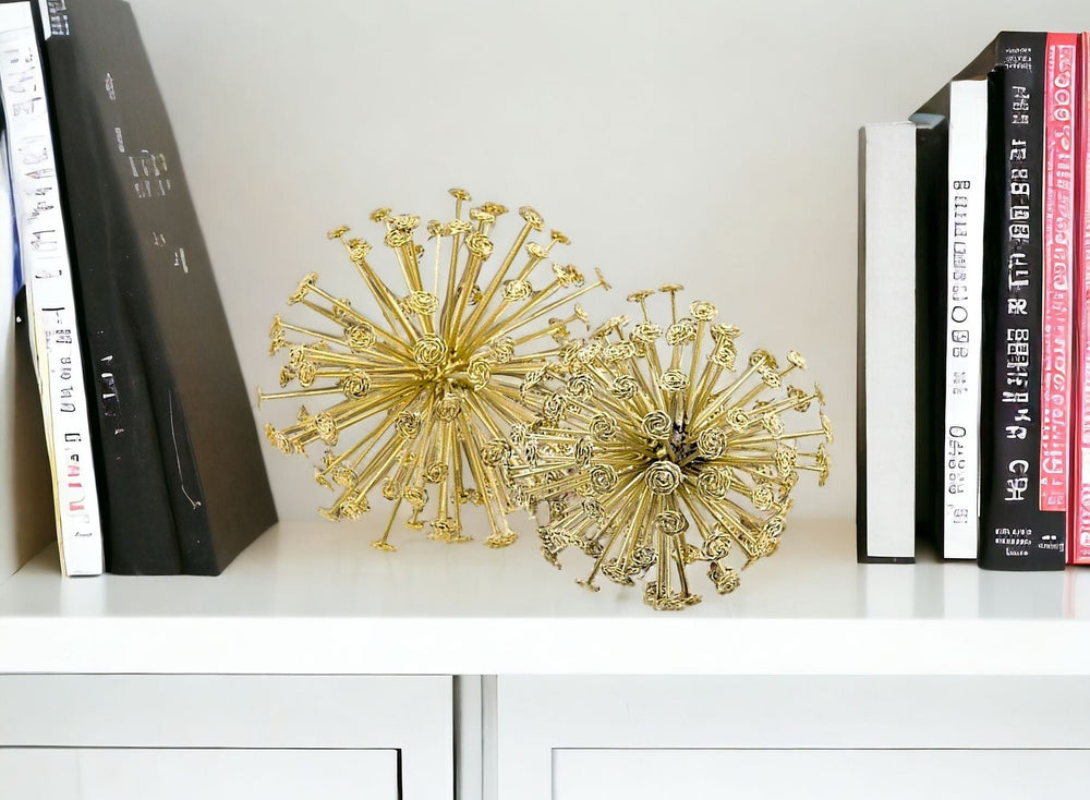 6.5" X 6.5" X 6.5" Gold Starburst Spheres Set Of 2 - Homeroots