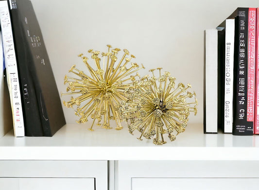 6.5" X 6.5" X 6.5" Gold Starburst Spheres Set Of 2 - Homeroots