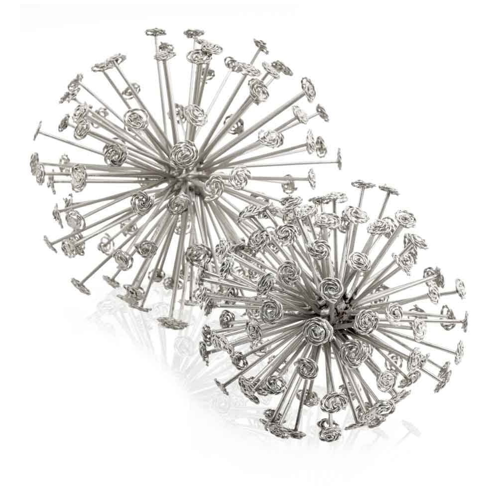 6.5" X 6.5" X 6.5" Silver Starburst Spheres Set Of 2 - Homeroots