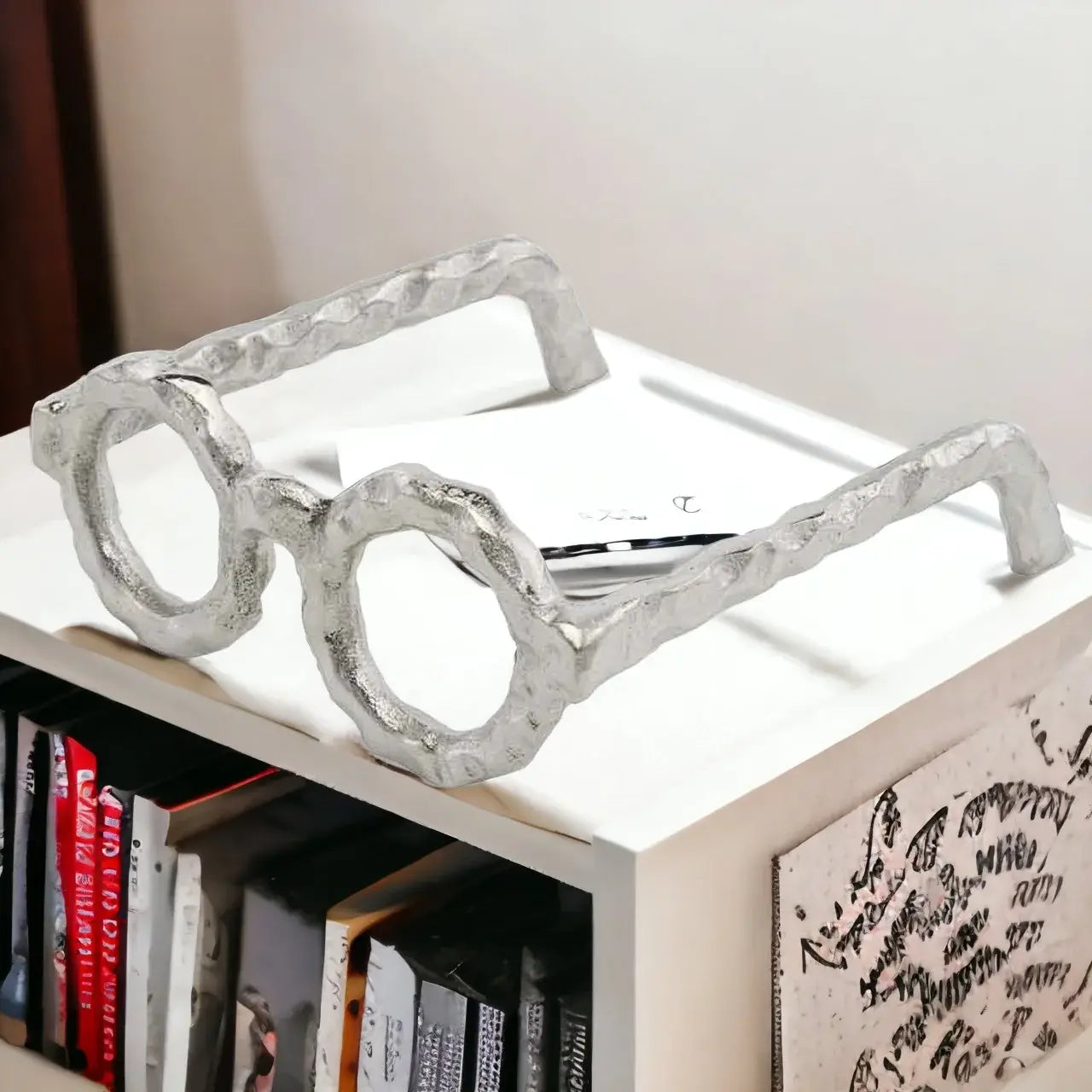 Hammered Silver Metal Eyeglasses Sculpture - Homeroots - Flyclothing LLC