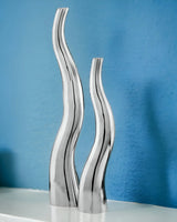 Set of Two Silver Aluminum Squiggly Table Vases - Homeroots - Flyclothing LLC