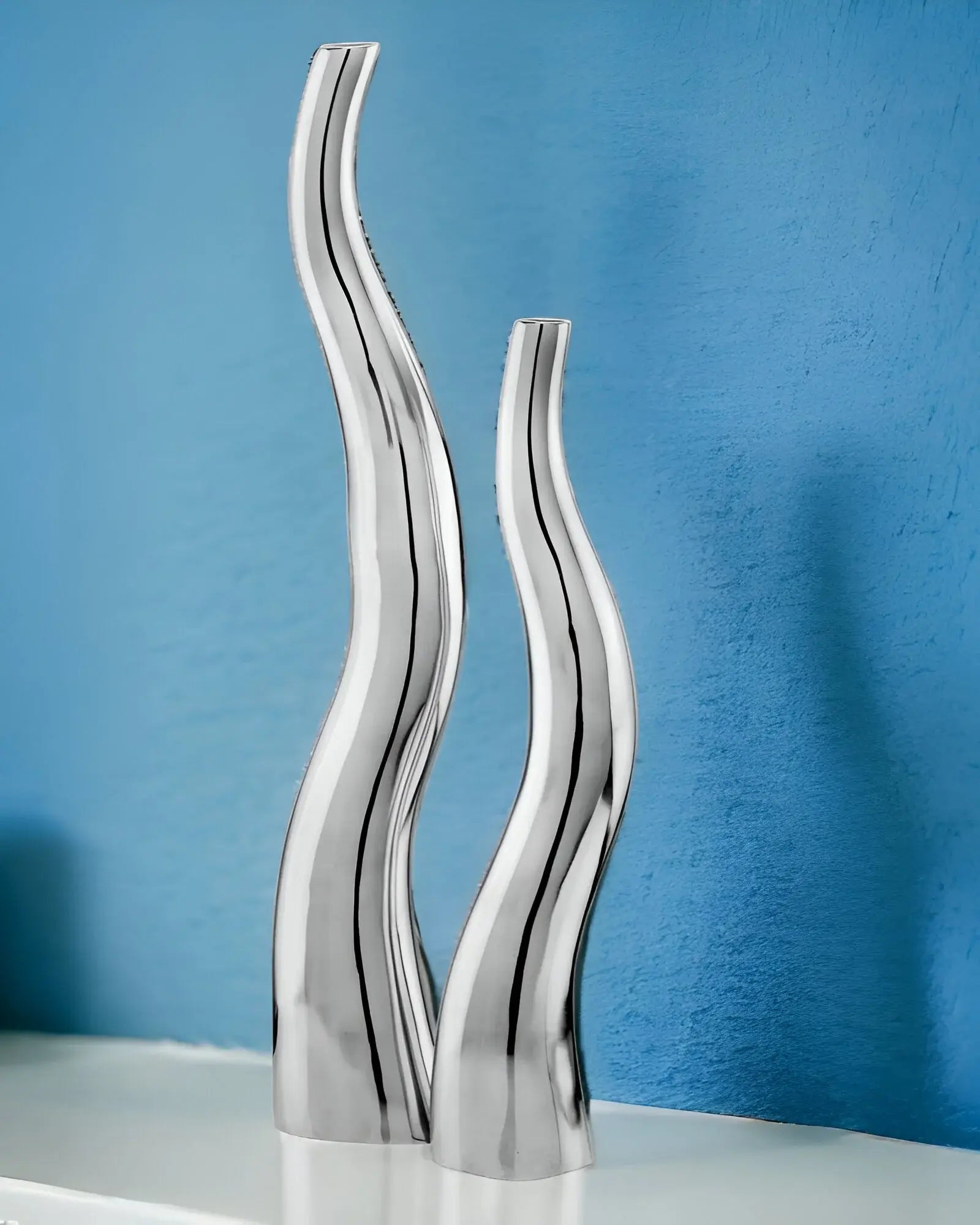Set of Two Silver Aluminum Squiggly Table Vases - Homeroots - Flyclothing LLC