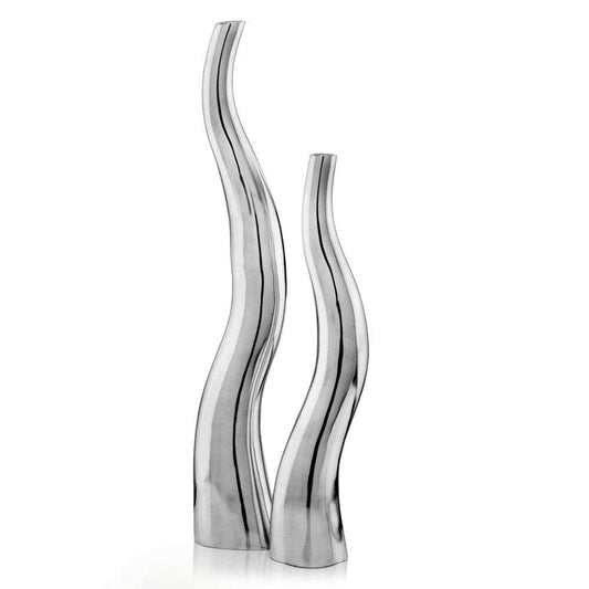 Set of Two Silver Aluminum Squiggly Table Vases - Homeroots - Flyclothing LLC