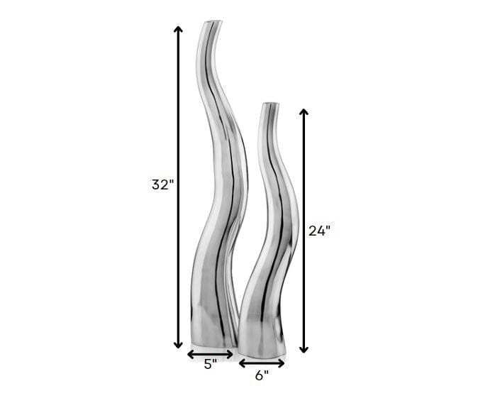 Set of Two Silver Aluminum Squiggly Table Vases - Homeroots - Flyclothing LLC