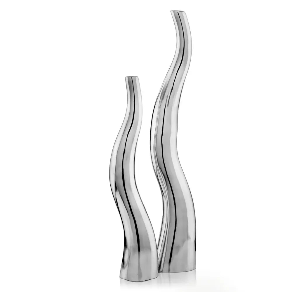 Set of Two Silver Aluminum Squiggly Table Vases - Homeroots - Flyclothing LLC