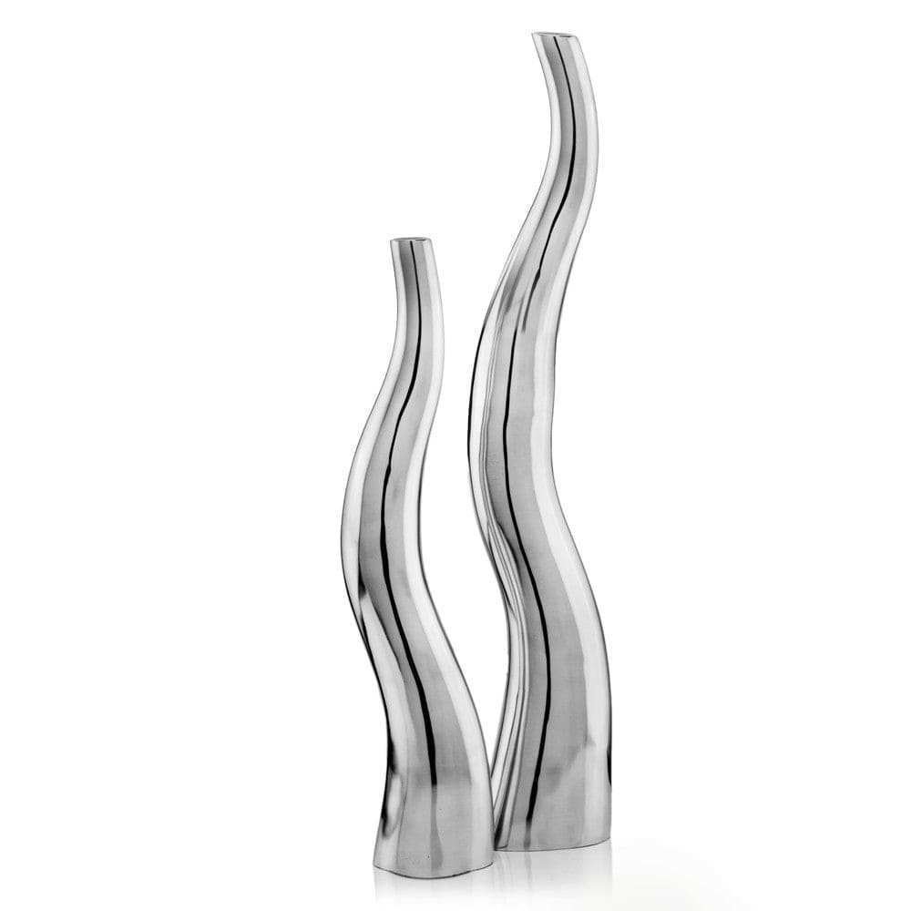 Set of Two Silver Aluminum Squiggly Table Vases - Homeroots - Flyclothing LLC