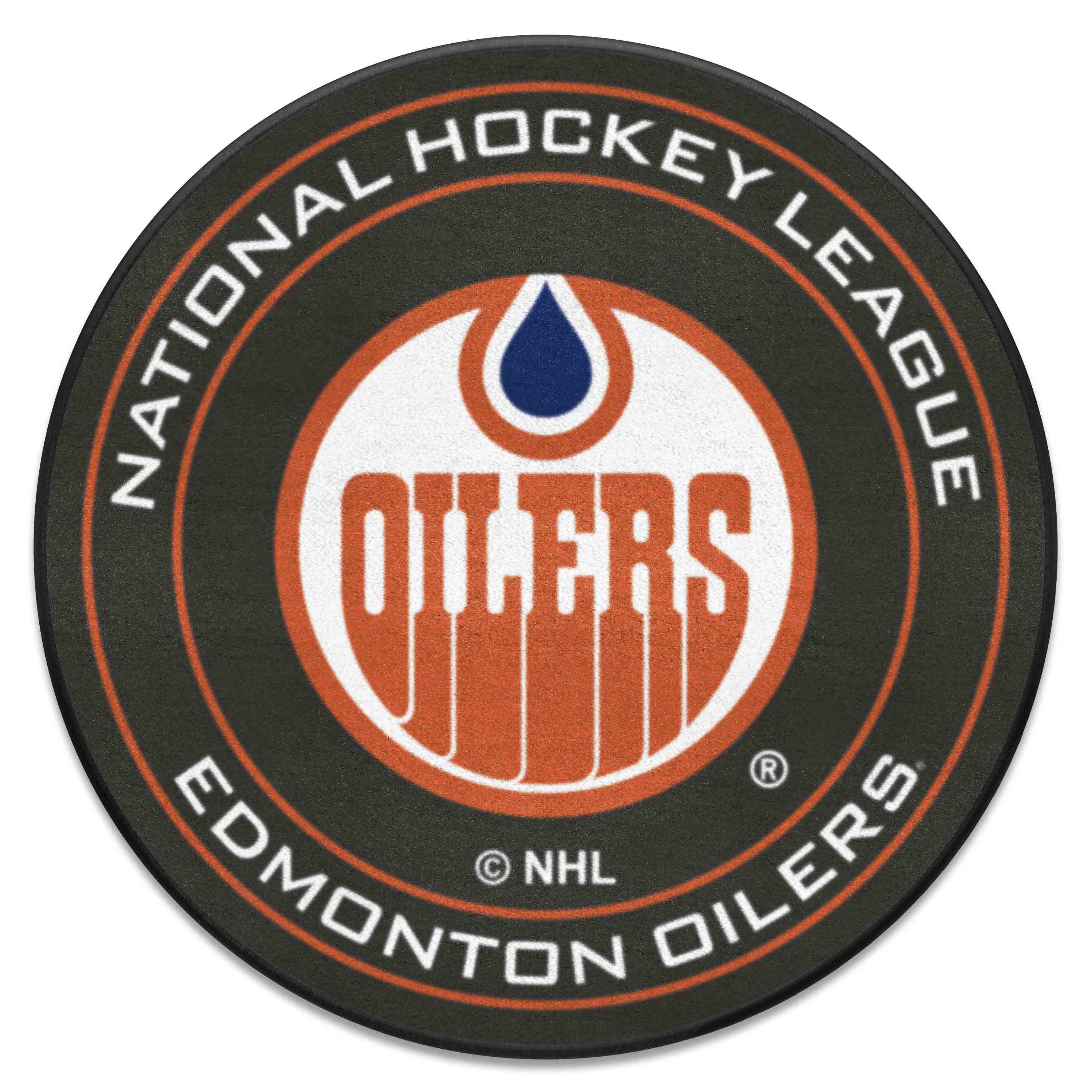 NHLRETRO Edmonton Oilers Hockey Puck Rug - 27in. Diameter - Edmonton Oilers