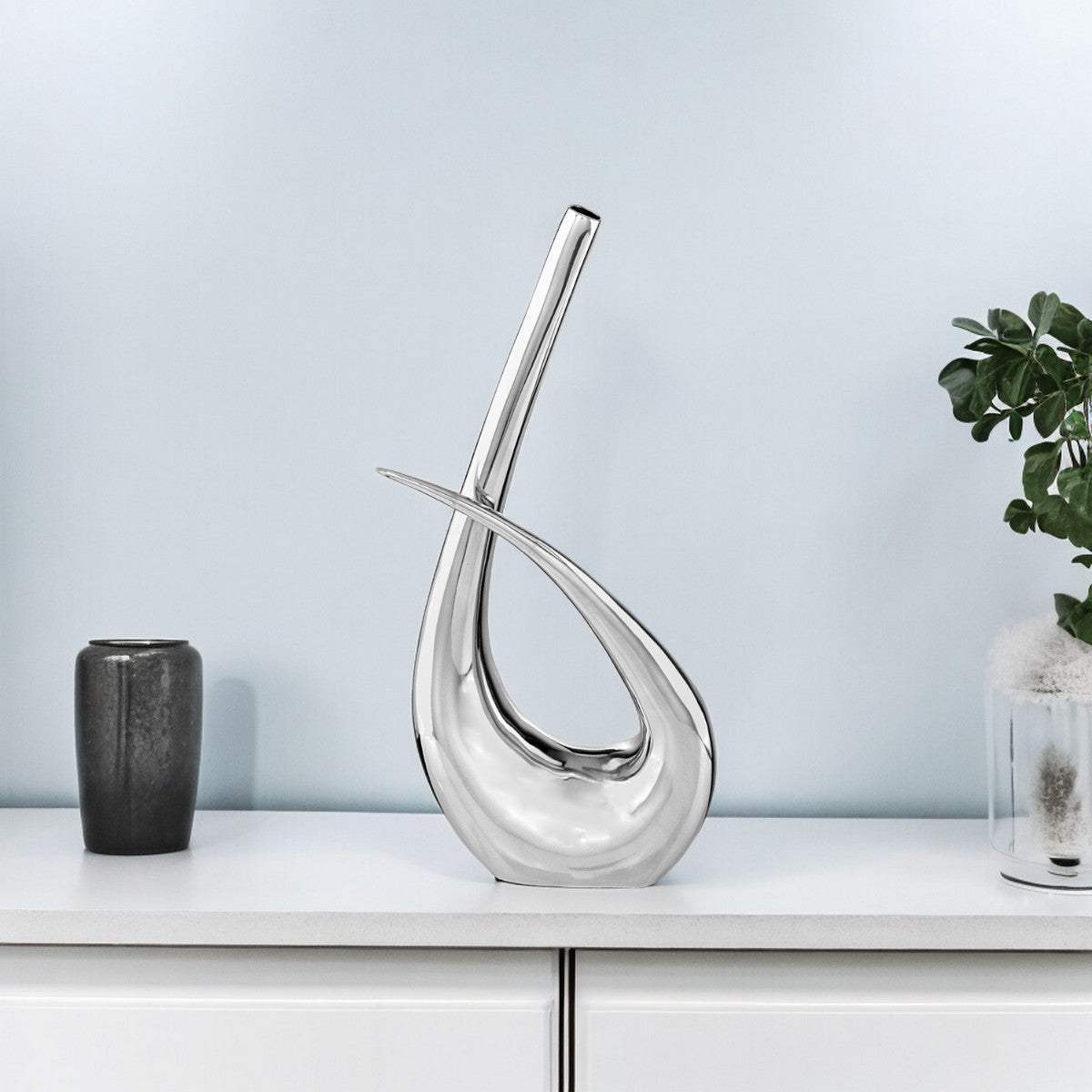 20" Aluminum Silver Modern Abstract Table Vase - Homeroots - Flyclothing LLC