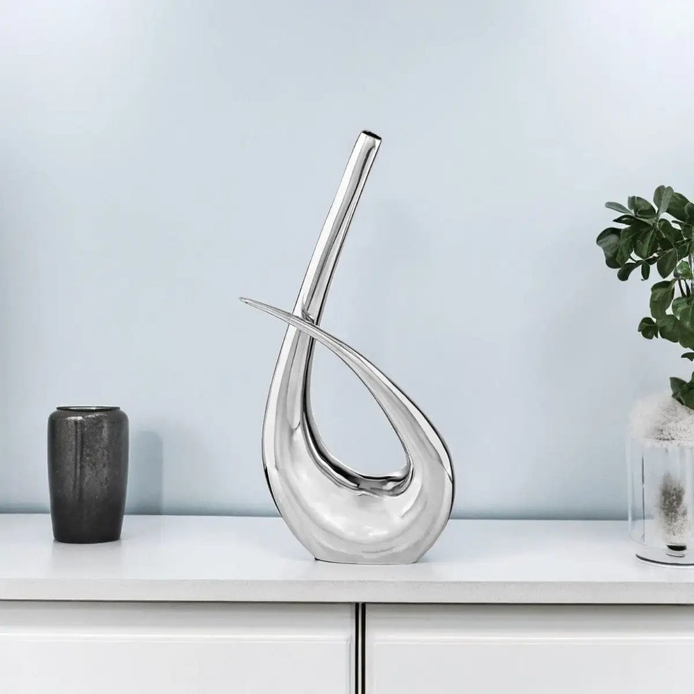 20" Aluminum Silver Modern Abstract Table Vase - Homeroots
