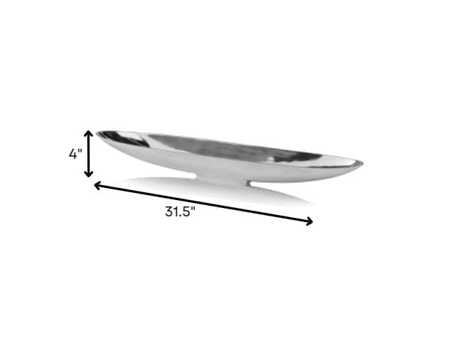 32" Contempo Shiny Silver Long Boat Tray - Homeroots - Flyclothing LLC