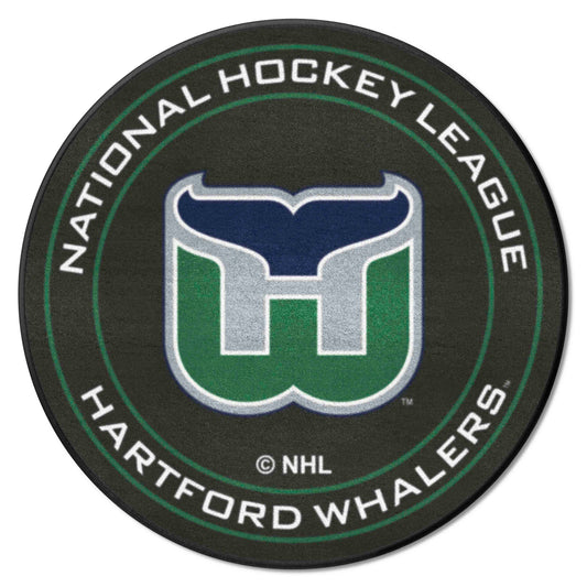 Retro NHL Hartford Whalers Hockey Puck Rug - 27in. Diameter - Hartford Whalers