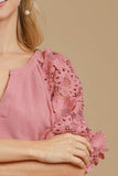 Umgee Full Size French Terry Boxy Cut Top with 3D Floral Sleeve Plus Size - Trendsi