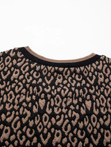 Leopard Print Puffy Bracelet Sleeve Contrast Trim Round Neck Top - Trendsi - Flyclothing LLC