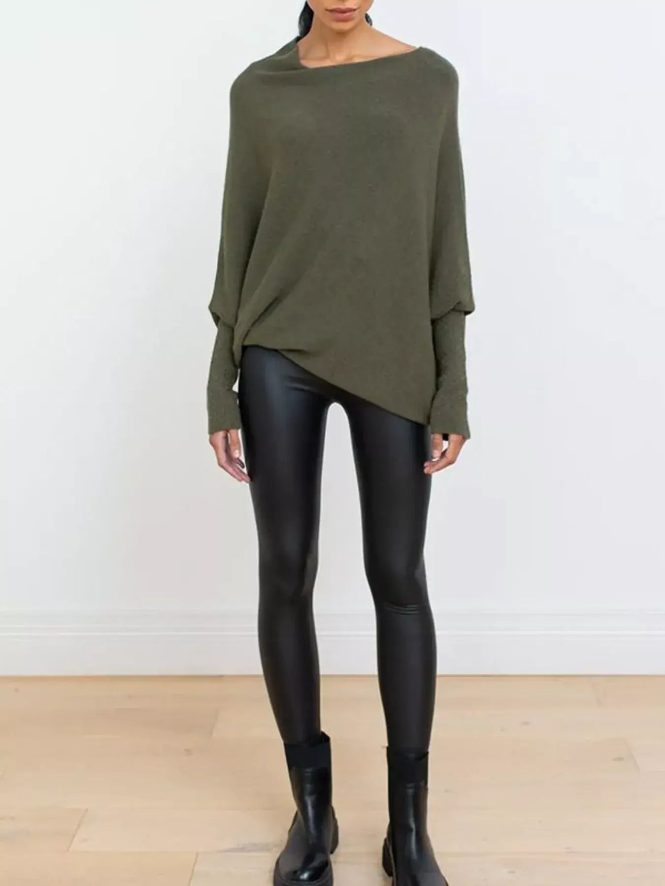Boat Neck Long Sleeve Sweater - Trendsi - Flyclothing LLC