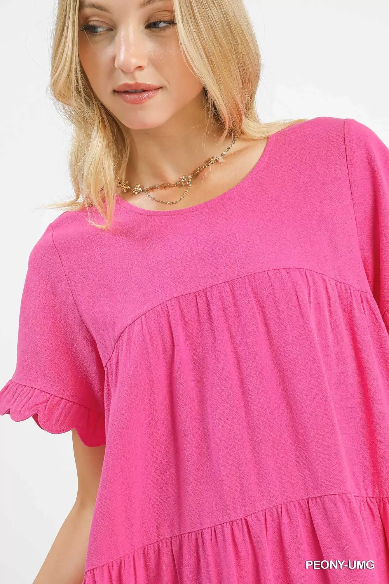 Umgee Linen Tiered Babydoll Dress with Ruffle Sleeves - Trendsi - Flyclothing LLC