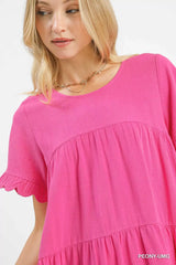 Umgee Linen Tiered Babydoll Dress with Ruffle Sleeves - Trendsi - Flyclothing LLC