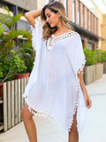 Tassel Cutout Half Sleeve Cover-Up - Trendsi - Flyclothing LLC