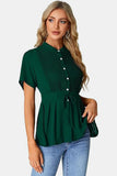 Tied Round Neck Short Sleeve Blouse Trendsi
